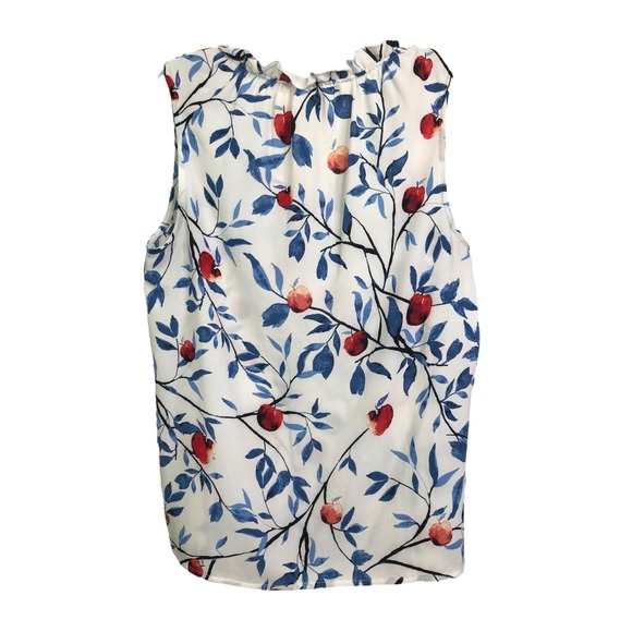 C & E Women's Blouse Sleeveless Top Blue Floral Ruffled Collar V-Neck Stretch M - Picture 3 of 7